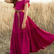 Aayomet Flower Girl Dresses Kids Toddler Baby Girls Spring Summer Solid Ruffle Sleeveless Bohemia Carnival Accessory Princess,Hot Pink 13-14 Years